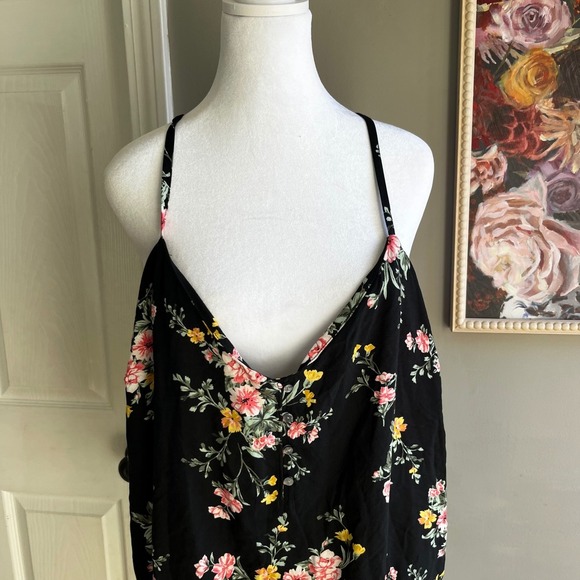 Black Floral Cami NWT Spaghetti Srraps XXL Preppy Whimsical Whimsygoth Babydoll - Picture 3 of 8